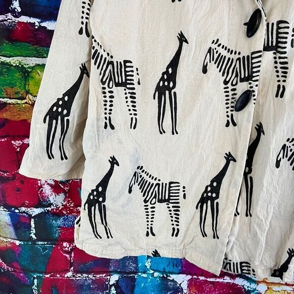 Vintage 90s Cheppu Nepal Oversized Free Size Giraffe Zebra Blazer Jacket - Picture 5 of 7